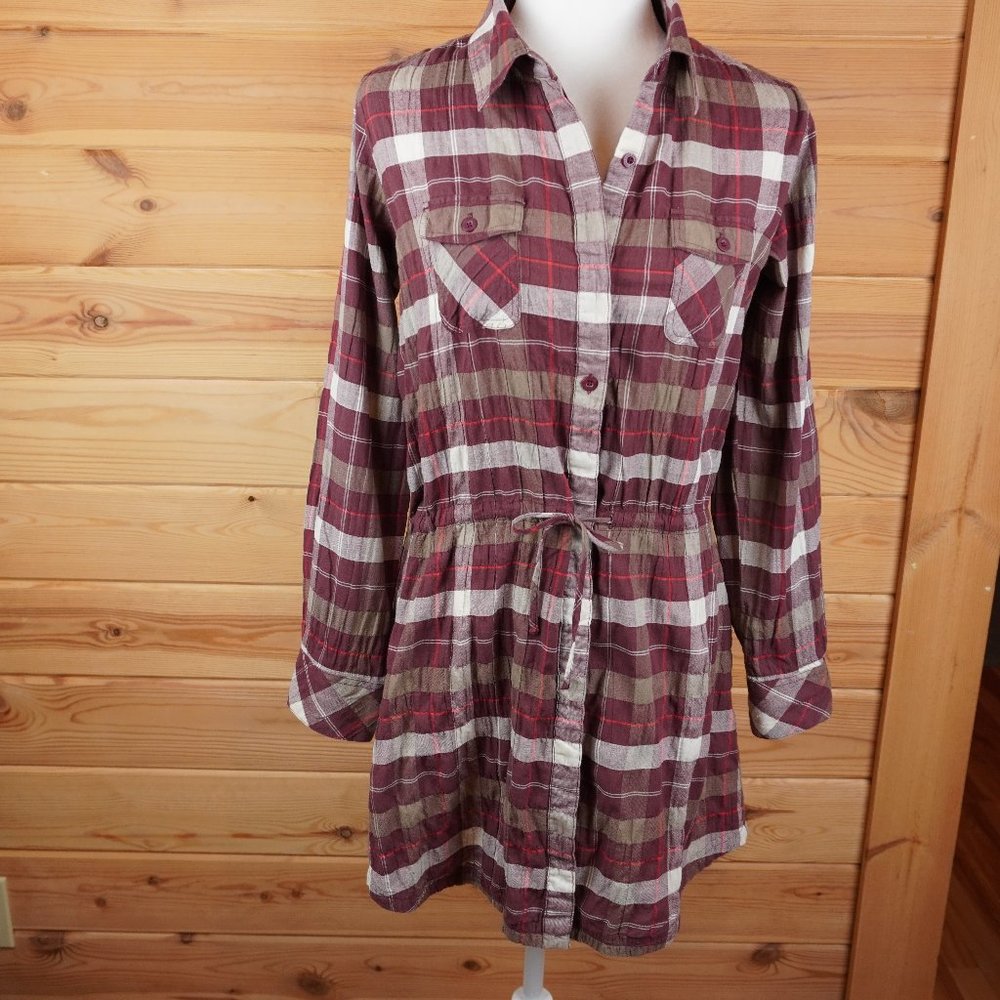 Patagonia Maroon Plaid Button Up Shirt Dress Size‎ Womens Small